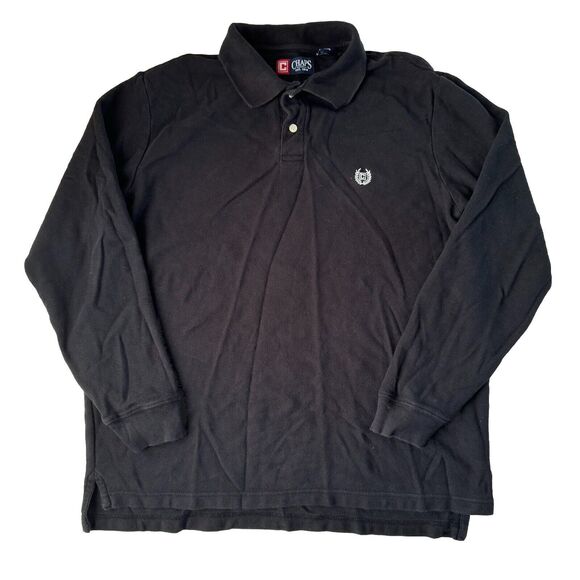 Chaps Polo Shirt Mens Long Sleeve  Embroidered Logo Black Size Large - Picture 1 of 12